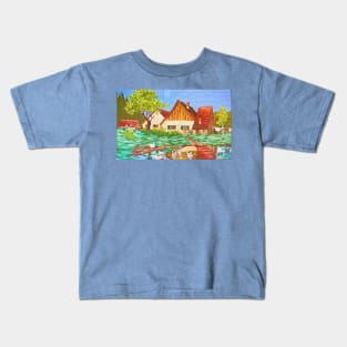 Colorful farm on knitted texture Kids T-Shirt